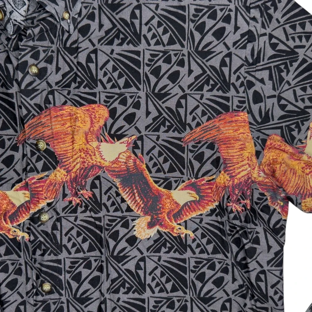 Vintage‎ Roper Bald Eagle Wrap-Around Art Button Shirt Large Western Rockabilly